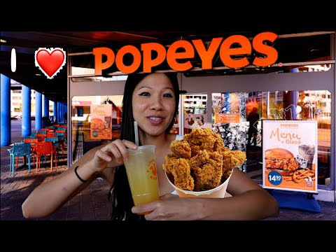 Eating Popeyes chicken & trying the new mango lemonade drink!