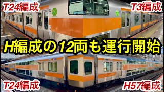 【H編成のグリーン車組込み12両も運行開始🎉】JR中央線 E233系 T3編成 • T24編成 • H57編成 三鷹駅 & 国分寺駅 & 立川駅の発着集 , 初日からG車組込みの12両が3本体制で運行