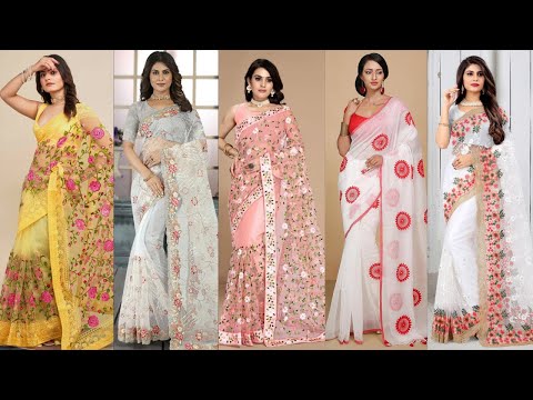 Latest Embroidery Flower Saree Designs/Floral Embroidery For Sarees/Hand Embroidery Saree Collection