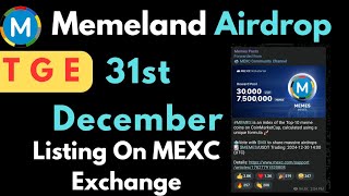 Memeland Airdrop New Updates || Exchange Listing || Memes Token Withdraw ||