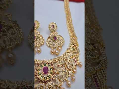 PREMIUM QUALITY GOLD FINISH CZ STONES LONG HARAM ONLY@1550+$