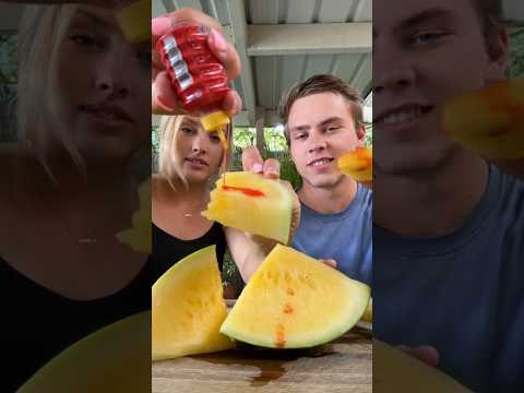 Trying a yellow watermelon for the first time #ytshorts #yellowwatermelon #trending