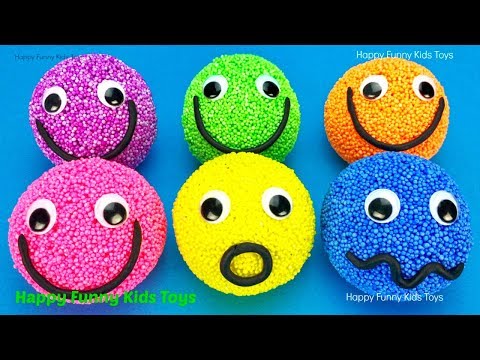 Learn Colors Play Foam Balls Smiley Face Surprise Toys Kinder Eggs Disney Pixar Cars Barbie Trolls