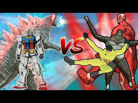 Angry Evolved Godzilla with Gundam vs Attack On Titan | Rescue Pikachu in ARBS