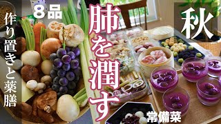 秋の薬膳【肺や喉に良い食材】作り置き常備菜8品。秋の体づくりは、肺を潤し強くすることが秘訣。辛味・白い食材を摂ろう大根・かぶ・大豆・蓮根・ネギ・葡萄・豆腐・ヨーグルト