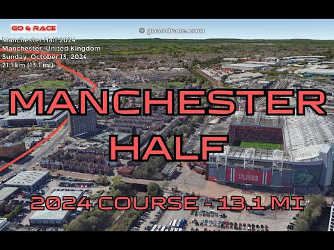 Manchester Half 2024: fly over the half-marathon course! Video of the race path.