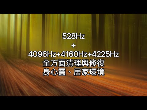 528Hz+4096Hz+4160Hz+4225Hz:全方面清理與修復。天使頻率4225hz、4160hz、4096hz置入，完整淨化負面能量。528Hz:修復身心靈。