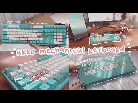 🌊 unboxing a pretty teal keyboard || akko 3108 monet’s pond mechanical keyboard, gateron pinks