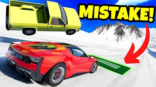 Using Car Boost Pads Down a SNOWY MOUNTAIN in BeamNG Drive Mods!