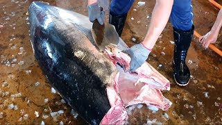 Amazing skills!Giant Bluefin Tuna Cutting Show / 黑鮪魚切割大師切割秀