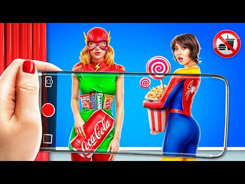 FAKE Superheroes vs REAL Superheroes! Sneaking Into the Movies Challenge!