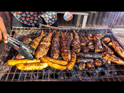 How to grill mullet and Mackerel fish with plantain (Boli)