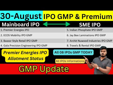 All IPO 08 GMP Today | Premier Energies IPO Allotment Status | ECOS Mobility IPO | Indian Phosphate