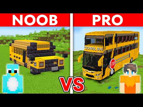 NOOB vs PRO: SCHOOL BUS House Build Challenge in Minecraft