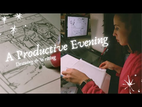 A productive evening drawing and writing | Studio Art Vlog