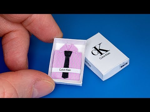 How to make a mini Classic men shirt with tie in packaging box. DIY dollhouse accessories - Tutorial