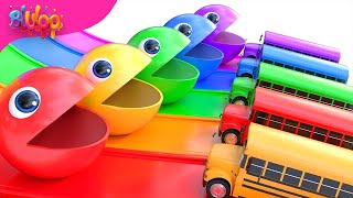 Learn Colors with PACMAN VS SchoolBus and Farm Magic Slide | BluLoo Nursery Rhymes & Kids Songs