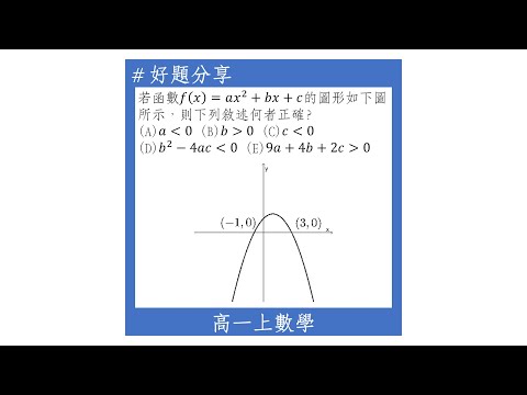 【高一上好題】由二次函數的圖形判斷係數