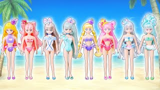 わんだふるぷりきゅあ！プールで水着❤️キュアニャミー、キュアリリアン、キュアワンダフル、キュアフレンディが変身⭐️わんぷりのスタイルドール人魚をリメイクDIY🌼100円ショップ材料で手作り工作✨声真似