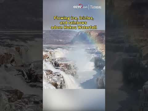 Flowing ice, icicles, and rainbows adorn Hukou Waterfall