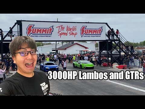 Masa sees a battle of 3000 HP Lambo VS GTR drag race at TX2K