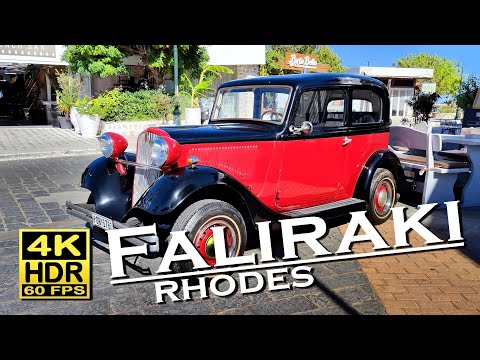 Faliraki Rhodes , Cars, Motorbikes, Restaurant, Beach, 4K 60fps HDR 💖 The best places 👀 Walking tour