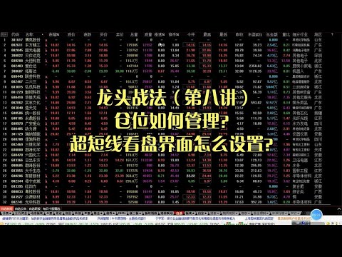 龙头战法（第八讲），仓位如何管理？超短线看盘界面怎么设置？