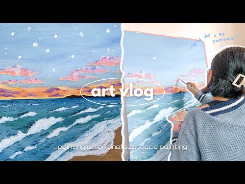 art vlog 🦋 painting an original on a huge 30" x 40" canvas | barbie piano bgm