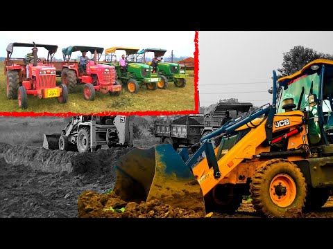 JCB 3dx Working with Mahindra || John Deere 5050 || John Deere 5045 4x4 || Farmtrac || Day-1