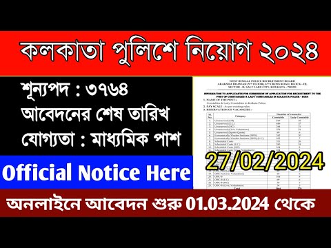 Kolkata Police Constable & Lady Constable Recruitment 2024|KP New vacancy notification|কলকাতা পুলিশ