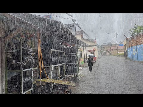 heavy rain in my cold village | raining all day | fell asleep immediately to the sound of heavy rain