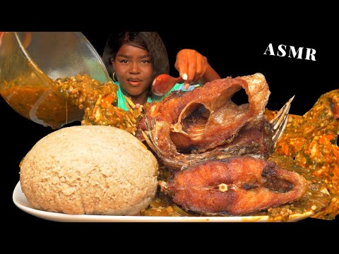 ASMR FUFU & OKRO SOUP MUKBANG/TILAPIA |PRAWN SEAFOOD BOIL OKRO| No Talking) Messy Soft Eating Sounds