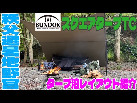 【キャンプレイアウト紹介】BUNDOKスクエアタープTCで秩父野営　タープ泊レイアウト紹介