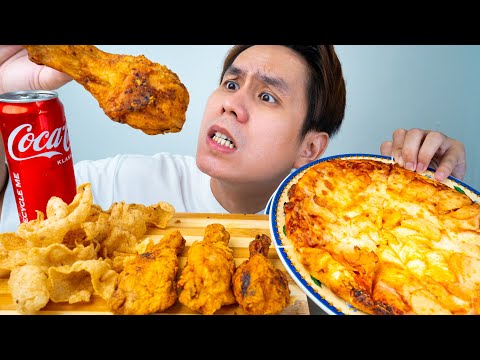 ASMR FOOD!  CHICKEN DRUMSTICKS/ FRIED CHICKEN, DOMINO'S CHEESE PIZZA, CHIPS & COKE! EATING SOUNDS!