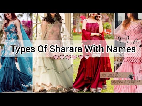 Types of sharara with name/Diff. between sharara & gharara/Types of sharara suit/Sharara suit name