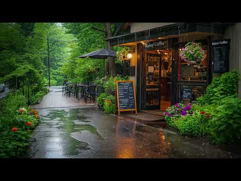 Rainy Day Cafe 🌧️ Relaxing Coffee Shop Ambiance with Gentle Rainfall 🌧️ Rain Sounds for Relaxing