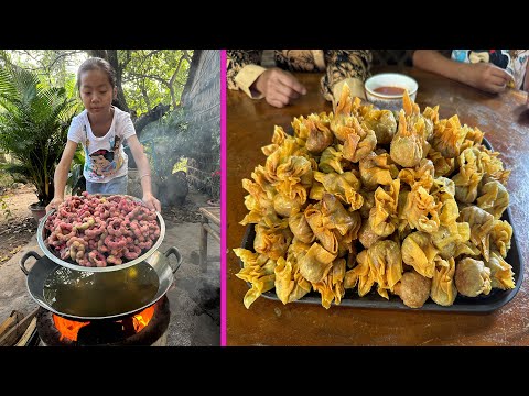 Smart girl Pich cook crispy Wonton - Yummy crispy Wonton recipe - Cooking with Sreypich