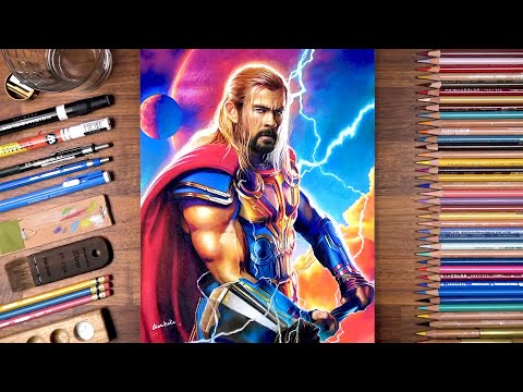 Drawing Thor Odinson using colored pencils | drawholic