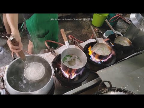 槟城五条路美食猪肉炸鱼肉片粥米粉汤晚餐 Penang Pork Porridge Bee Hoon Soup Fried fish fillet