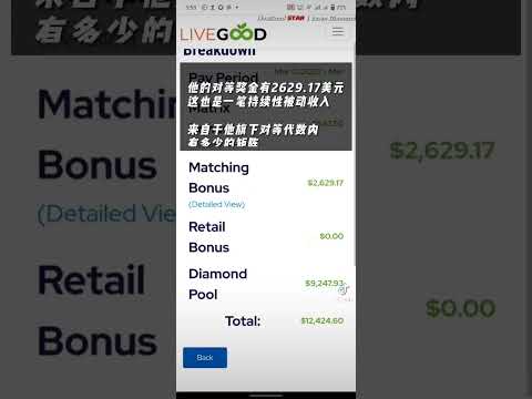 请不要小看一个月9.95美元 #订阅经济 的力量 这位来自美商LiveGood的会员短短几个月的经营，截止他视频录製时，一个月收入已达约合台币37.9万（马币5.49万）。