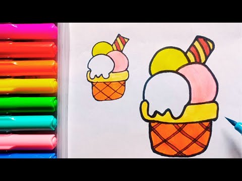 Drawing and Painting Colorful Cup Icecream for Kids & Toddlers | Simple Drawing, Coloring #drawing