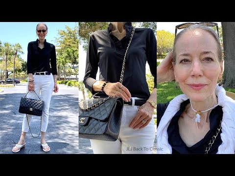 Timeless Fashion: Chanel Jumbo Classic Flap, Black Ruffle Top, White Jeans / Classic Style For Women