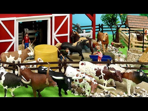 Fun Farm Animal Figurines in Red Barn Playsets