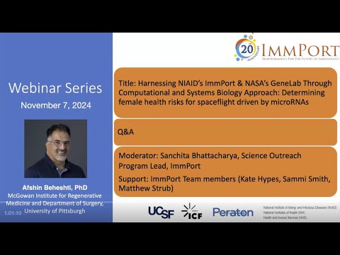 ImmPort Webinar: Harnessing ImmPort & NASA GeneLab Through Computational and Systems Biology