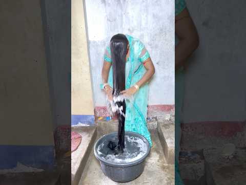 Long hair wash in water 💦 part 1 #shorts #youtubeshorts #trending #love #haircare #hair #hairstyle