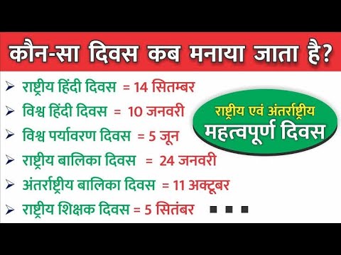 राष्ट्रीय_दिवस , #अंतर्राष्ट्रीय_दिवस, #important_days, #important_questions , #important_gk,