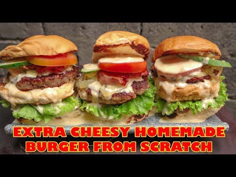 Super Cheesy Homemade Burger From Scratch