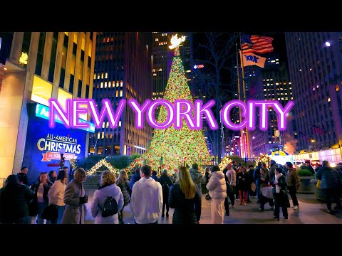 Christmas Walk in NEW YORK 🎁 Best Locations to Visit, Night Walking Tour in Manhattan, NYC