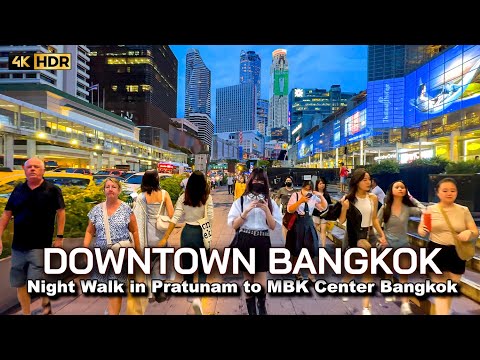 🇹🇭 4K HDR | Night Walk in Downtown Bangkok | Pratunam to MBK Center | Thailand 2023