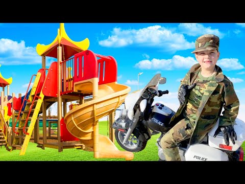 BEST PLAYGROUND PARK EVER with CALEB! ARMY PRETEND PLAY at the PLAYGROUND PARK FOR KIDS with DAD!